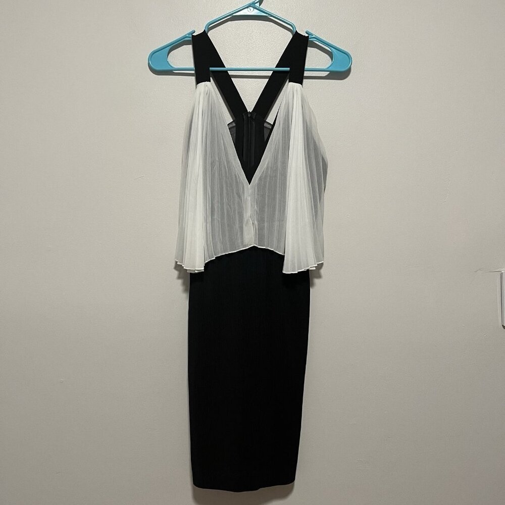 Sandro Black White Pleated Plisse‎ Mini Dress Size 1 - Picture 4 of 12